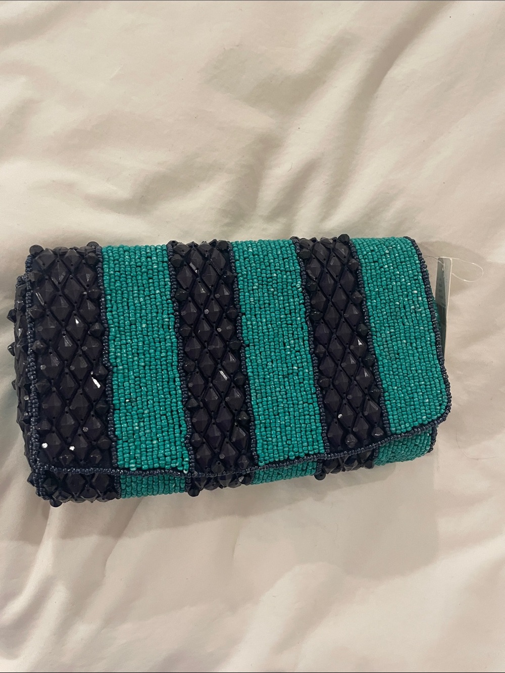 Anthropologie Beaded Stripe Clutch in Teal and Black - Unbranded